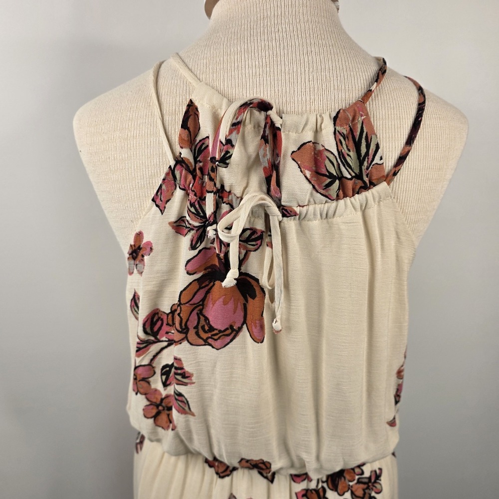 Hummingbird Women's Floral Maxi Dress Small Flowy Slit Back Tie Spaghetti Straps - Picture 5 of 7